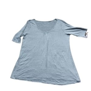 New WOT Eileen Fisher Linen 3/4 Sleeve Longline Top Large Light Gray